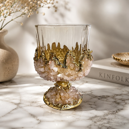 Rose Quartz Crystal Wine Chalice – finish options, gold, silver, rose gold