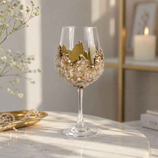 Rose Quartz Crystal Wine Glass – finish options, gold, silver, rose gold