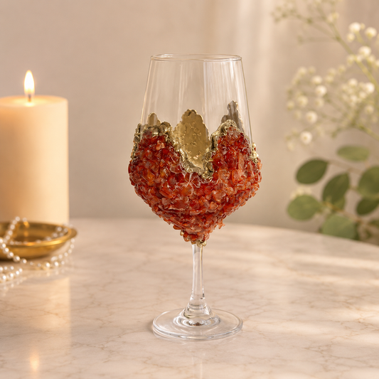 Red Agate Crystal Wine Glass – finish options, gold, silver, rose gold