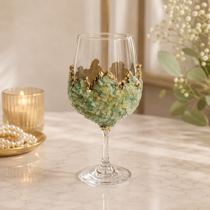 Light Green Agate Crystal Wine Glass – finish options, gold, silver, rose gold