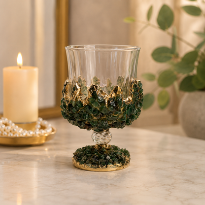 Dark Green Agate Crystal Wine Chalice – finish options, gold, silver, rose gold