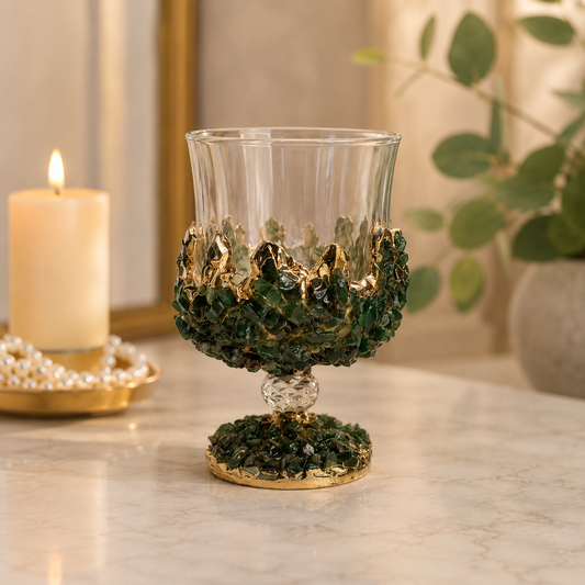 Dark Green Agate Crystal Wine Chalice – finish options, gold, silver, rose gold