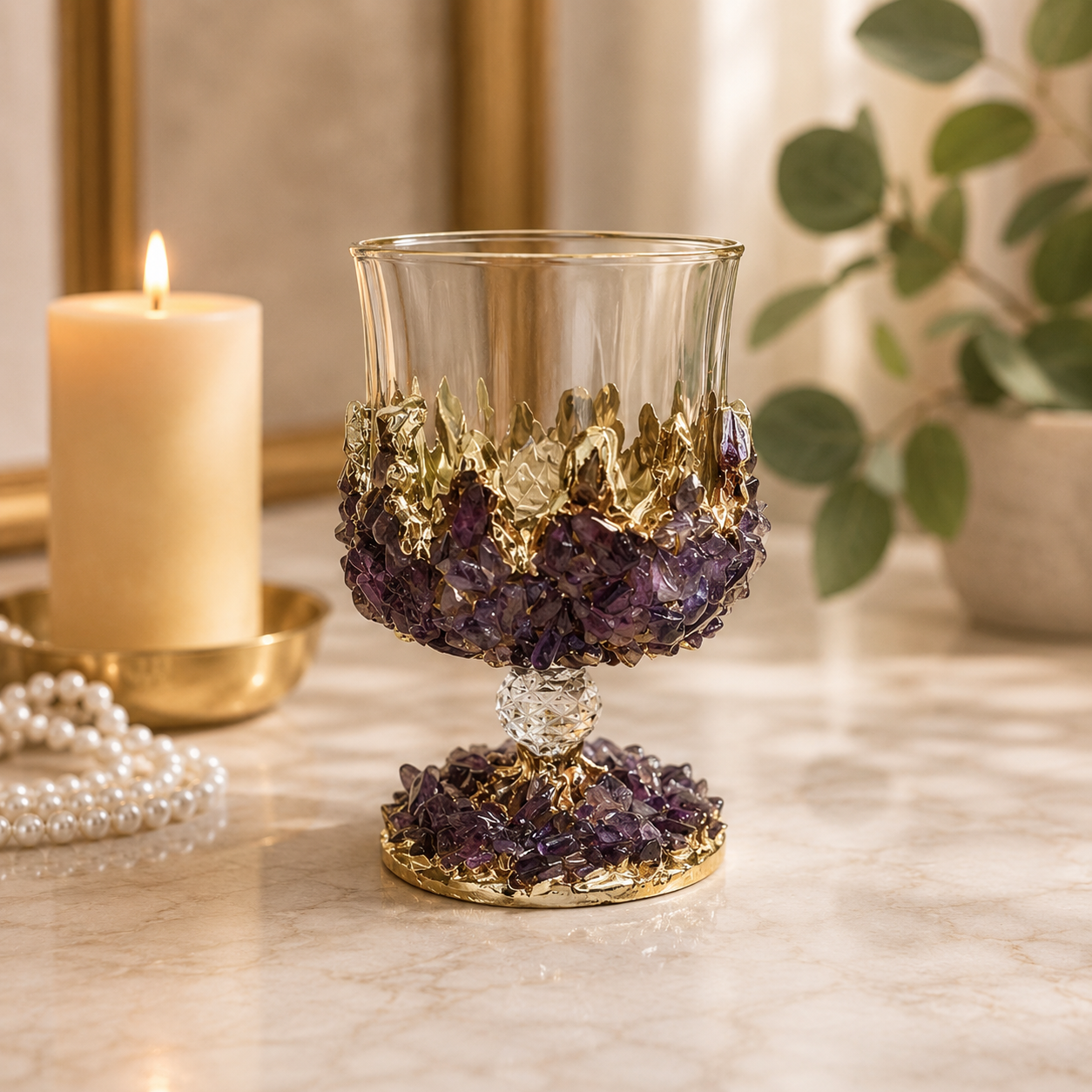 Amethyst Crystal Wine Chalice – finish options, gold, silver, rose gold