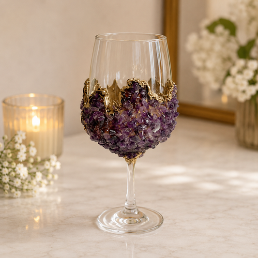 Amethyst Crystal Wine Glass – finish options, gold, silver, rose gold
