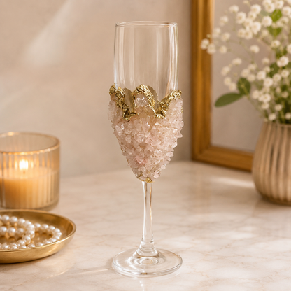 Rose Quartz Crystal Champagne Glasses – 7 oz — finish options, gold, silver, rose gold