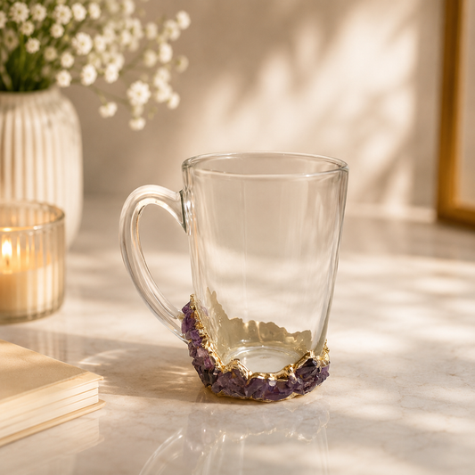 Amethyst Crystal Chip Glass Mug | 11 oz