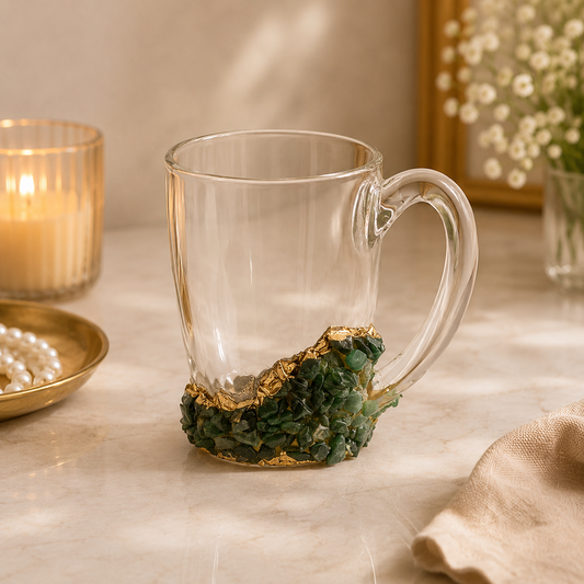 Green Agate Crystal Chip Glass Mug | 11 oz