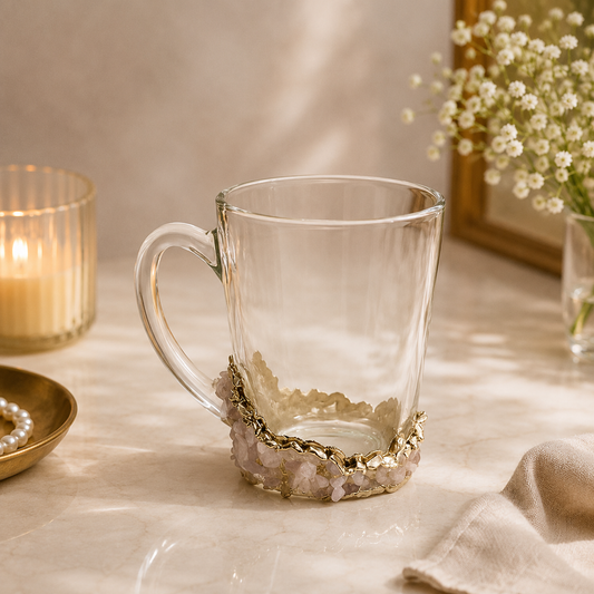 Rose Quartz Crystal Chip Glass Mug | 11 oz