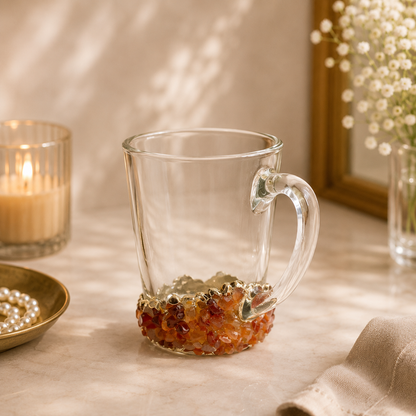 Amber Agate Crystal Chip Glass Mug – 11 oz — finish options, gold, silver, rose gold