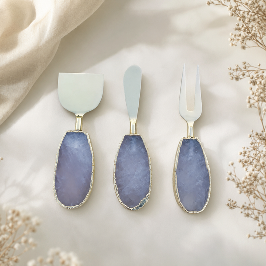 Rose Quartz Oval Cheese Board Set – Set of 3 — oval blush-pink handles, gold or silver finish