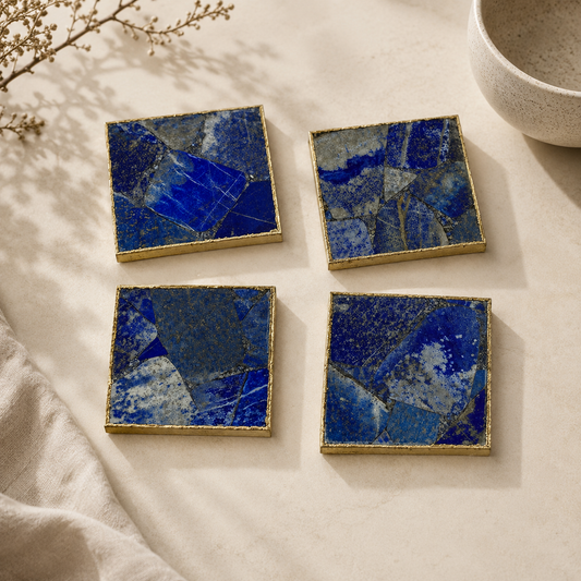 Lapis Lazuli Square Coasters – Set of 4 — finish options, gold, silver, rose gold