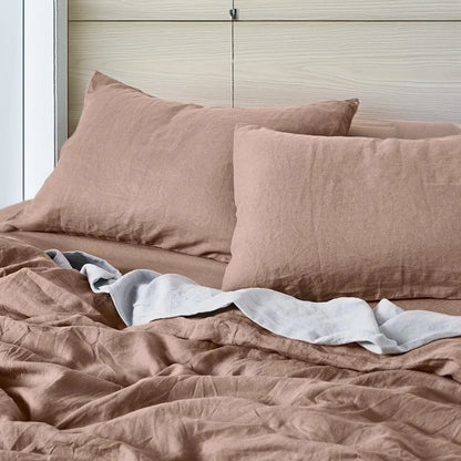 Chestnut - 100% Pure Linen | Linen Cotton Mix | 3 Piece Duvet Cover Set | 4 Piece Sheet Set | Handmade | Pre-washed | Soft