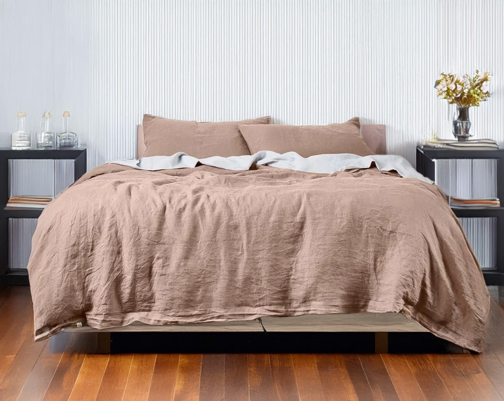 Chestnut - 100% Pure Linen | Linen Cotton Mix | 3 Piece Duvet Cover Set | 4 Piece Sheet Set | Handmade | Pre-washed | Soft