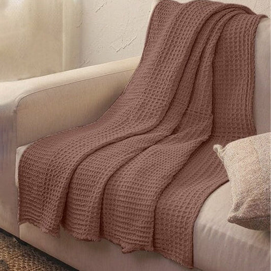 Clay - Waffle Weave Throw Blanket | Super Soft | Pre-Washed | Pure Linen, Linen Cotton Mix or Pure Cotton Fabric