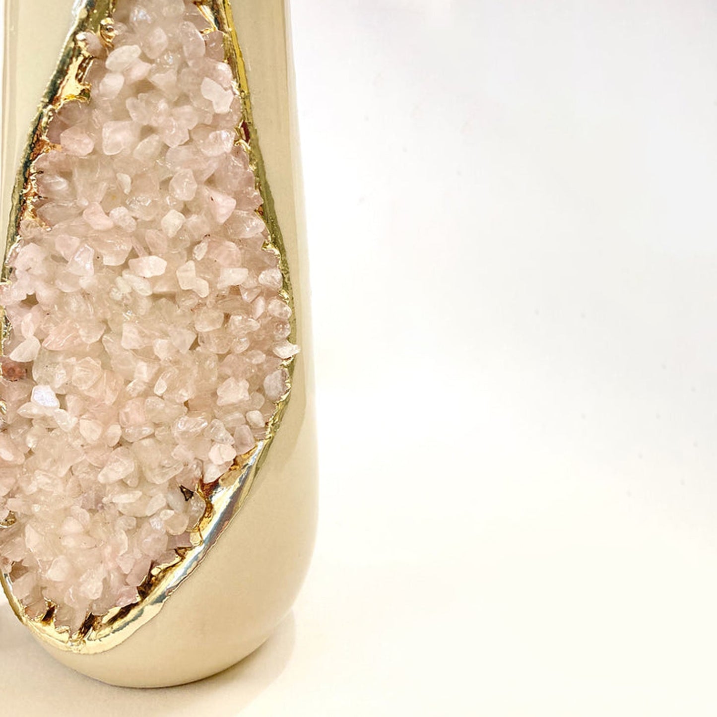 Cream & Gold Ceramic Vase with Rose Quartz