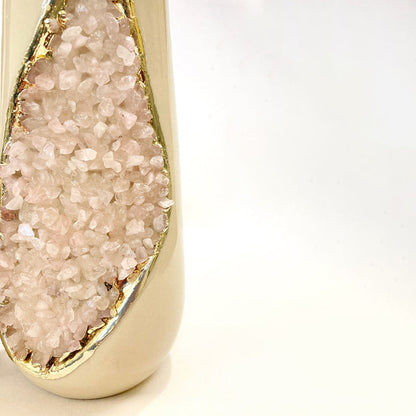 Cream & Gold Ceramic Vase with Rose Quartz