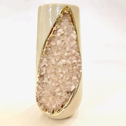 Cream & Gold Ceramic Vase with Rose Quartz