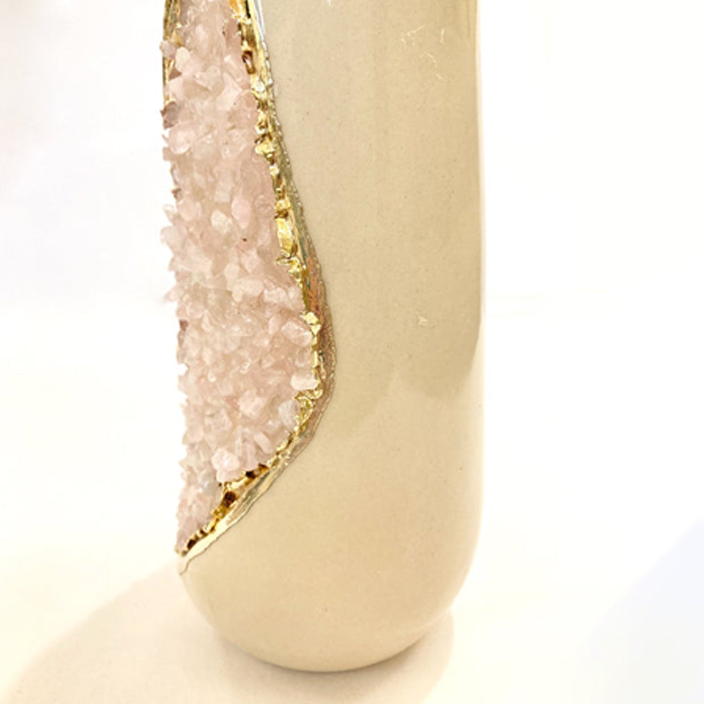 Cream & Gold Ceramic Vase with Rose Quartz