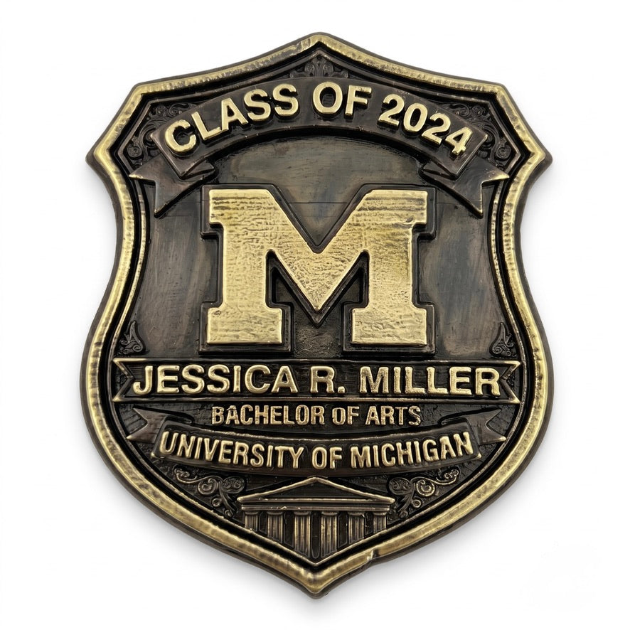 Graduation Plaque | Custom crest shield in antique brass, India
