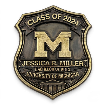 Graduation Plaque | Custom crest shield in antique brass, India