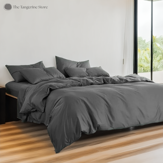 Grey - Cotton Sateen 3 Piece Duvet Cover Set | 4 Piece Sheet Set | Pre-washed | 400 TC Cotton Sateen | Ultra Soft | Luxury Bedding