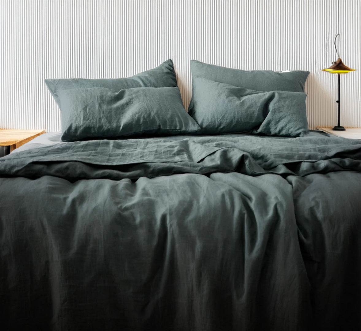 Deep Sea Green - 100% Pure Linen | Linen Cotton Mix | 3 Piece Duvet Cover Set | 4 Piece Sheet Set | Handmade | Pre-washed | Soft
