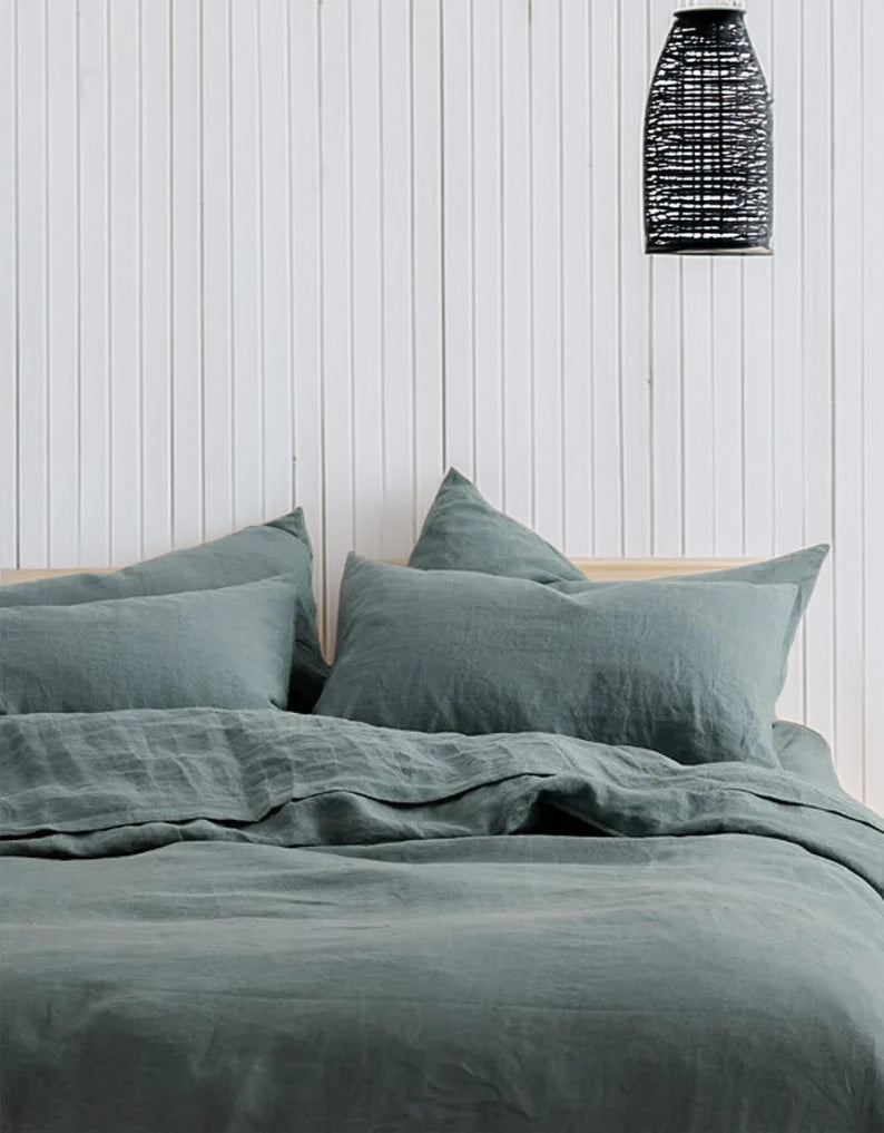 Deep Sea Green - 100% Pure Linen | Linen Cotton Mix | 3 Piece Duvet Cover Set | 4 Piece Sheet Set | Handmade | Pre-washed | Soft