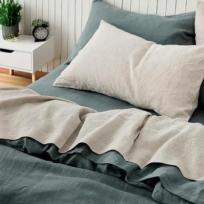 Deep Sea Green - 100% Pure Linen | Linen Cotton Mix | 3 Piece Duvet Cover Set | 4 Piece Sheet Set | Handmade | Pre-washed | Soft