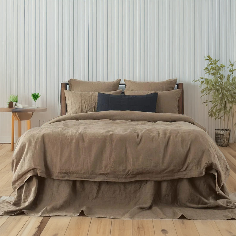 Dusty Brown - 100% Pure Linen | Linen Cotton Mix | 3 Piece Duvet Cover Set | 4 Piece Sheet Set | Handmade | Pre-washed | Soft