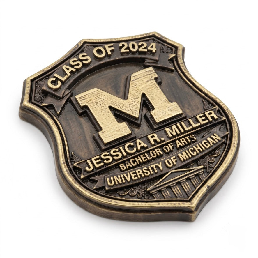 Personalised Graduation Plaque | Custom antique brass crest shield, India
