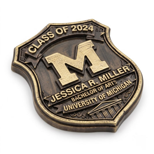Personalised Graduation Plaque | Custom antique brass crest shield, India