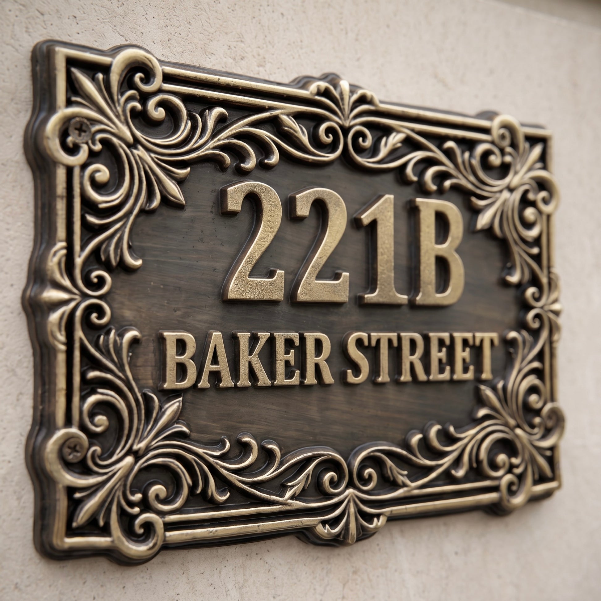 Victorian House Number Sign | Ornate border detail, antique brass