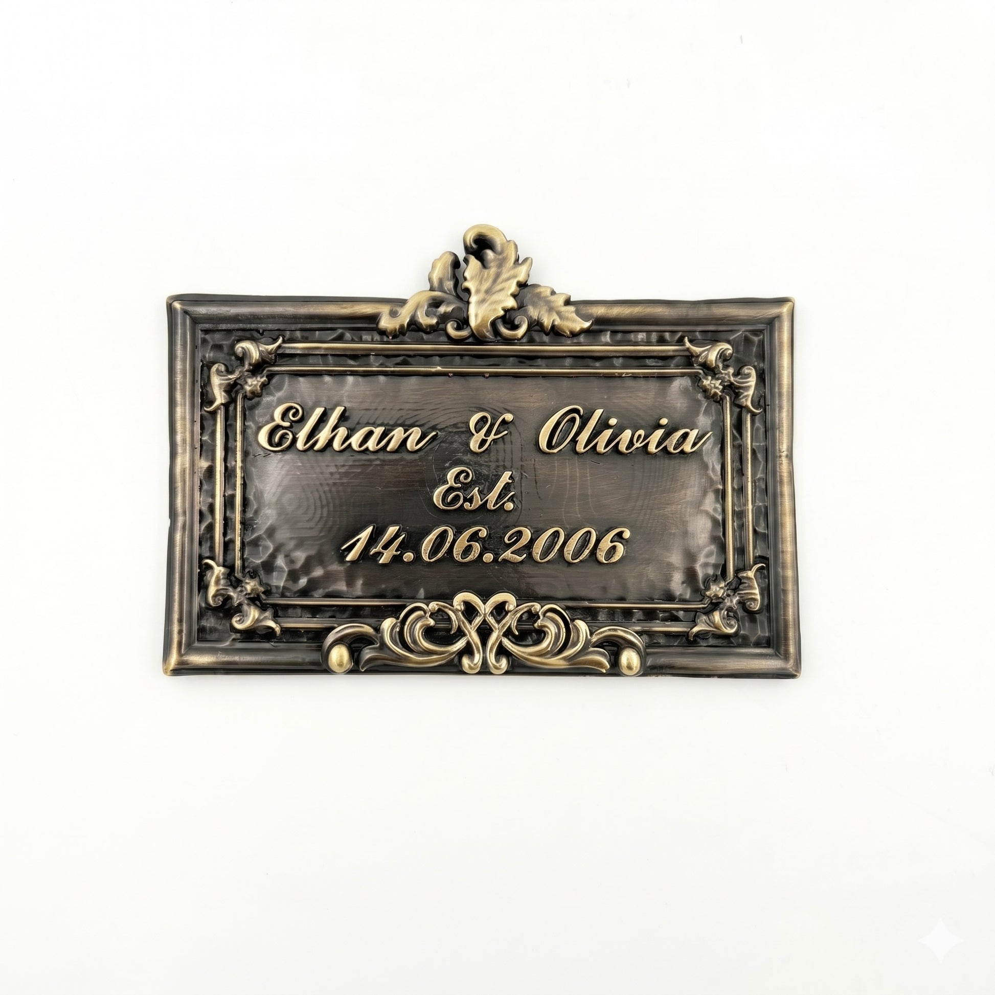 Personalized Wedding Plaque | Custom antique brass couple's sign, India