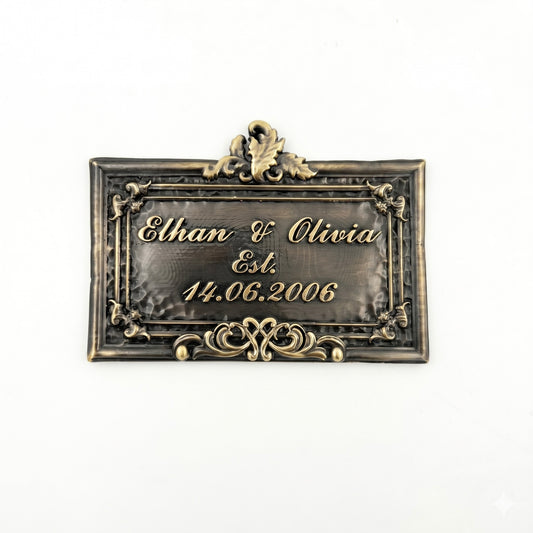 Personalized Wedding Plaque | Custom antique brass couple's sign, India