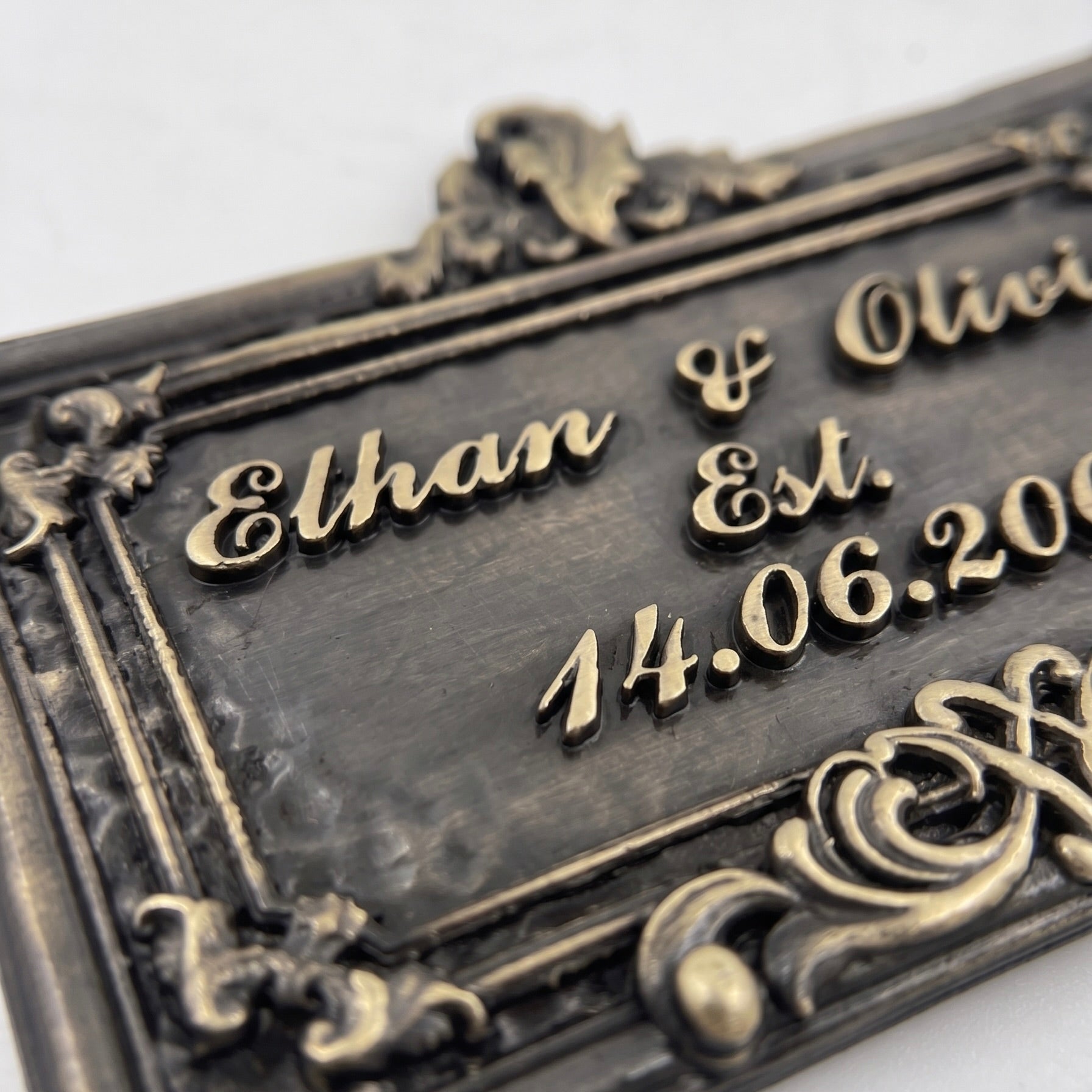 Wedding Plaque | Names and date in electroformed antique brass