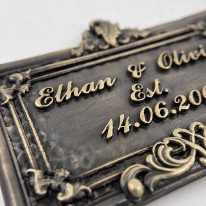Wedding Plaque | Names and date in electroformed antique brass