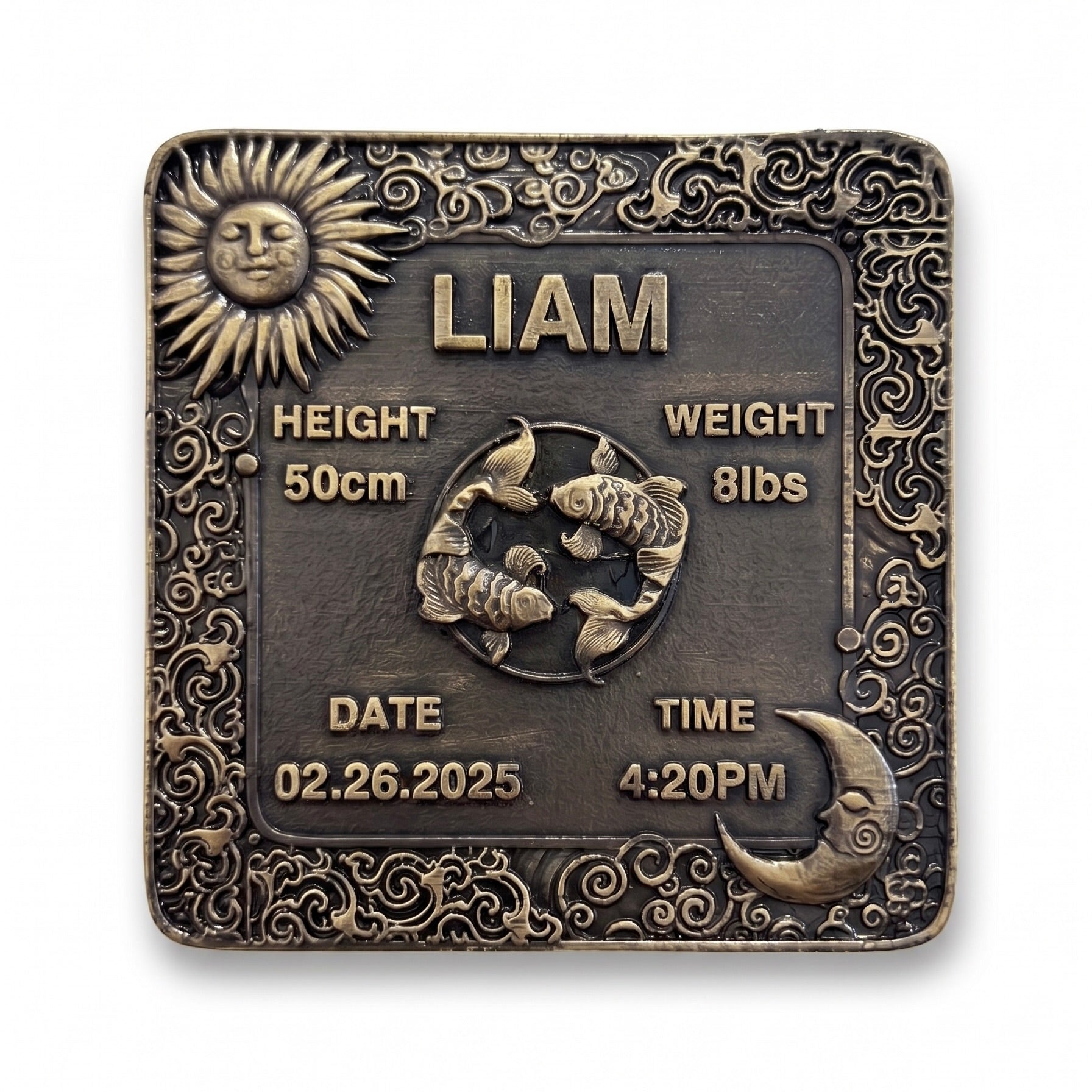 Zodiac Birth Tile | Custom baby keepsake in antique brass