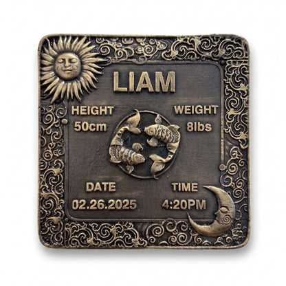 Zodiac Birth Tile | Custom baby keepsake in antique brass