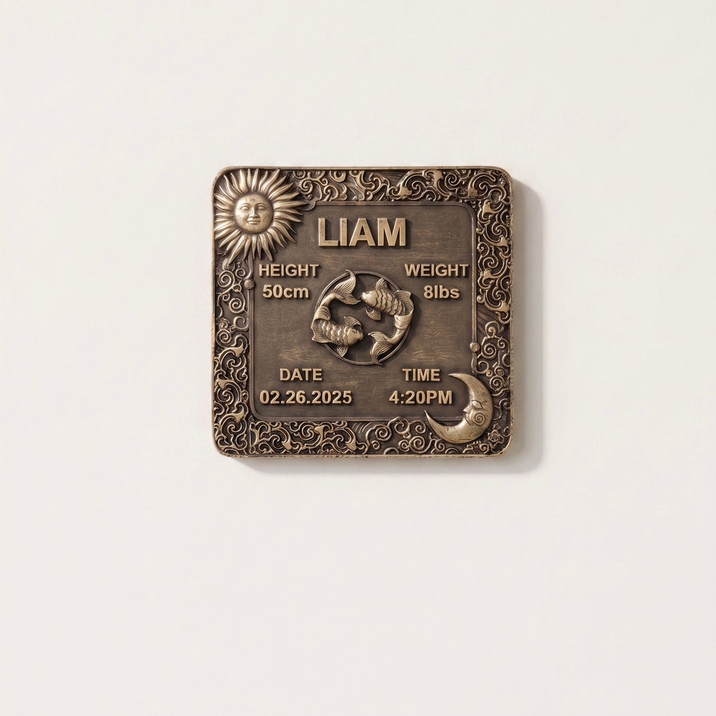 Zodiac Birth Tile | Antique brass birth plaque detail
