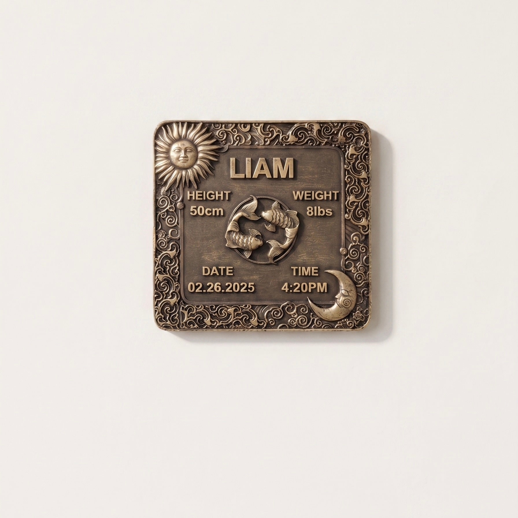 Zodiac Birth Tile | Antique brass birth plaque detail