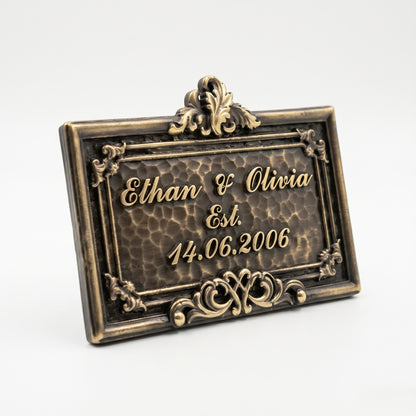 Family Name Plaque | Antique brass home sign styled
