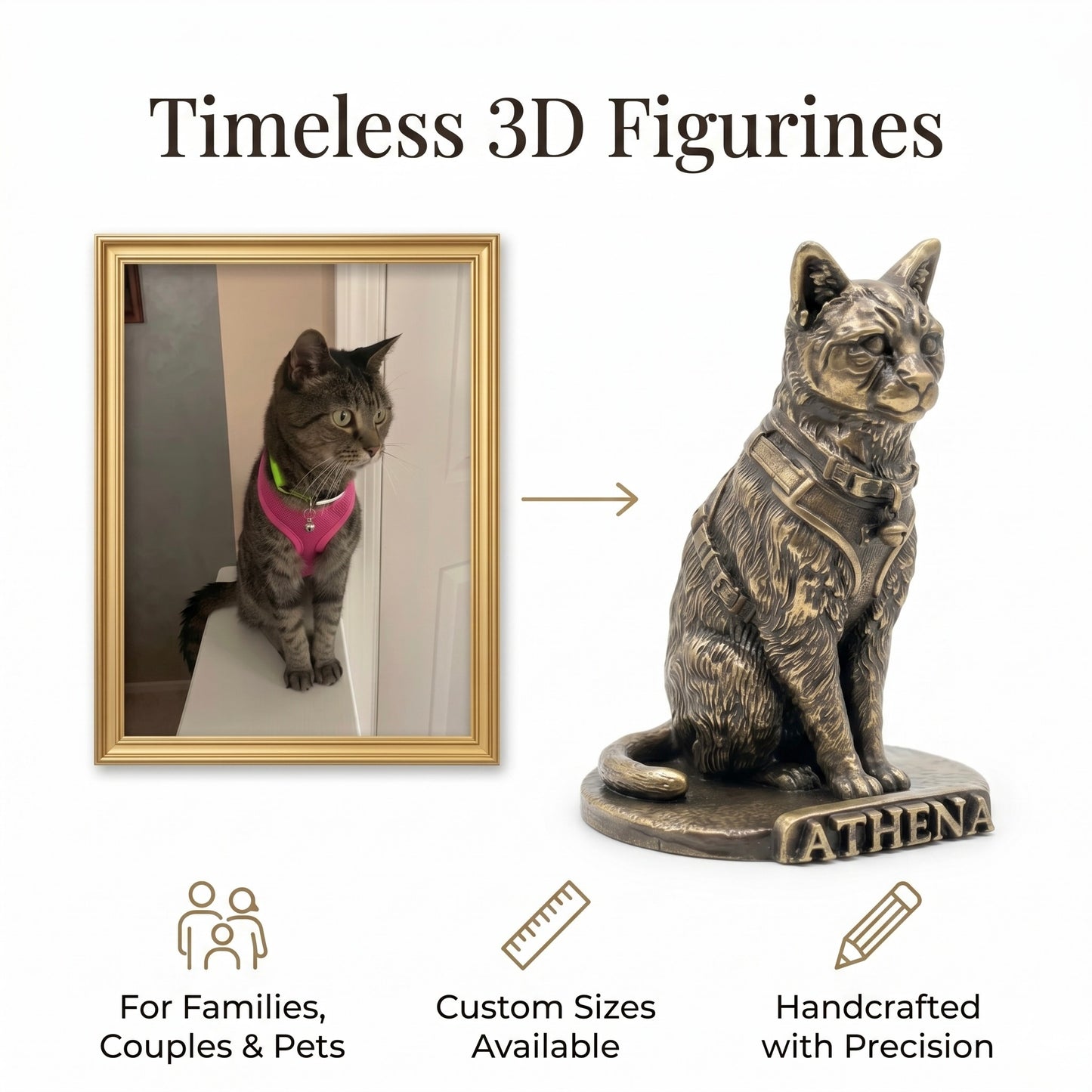 Custom Brass 3D Figurine from Photo | Personalized Metal Portrait Sculpture | Custom Family & Pet Statue