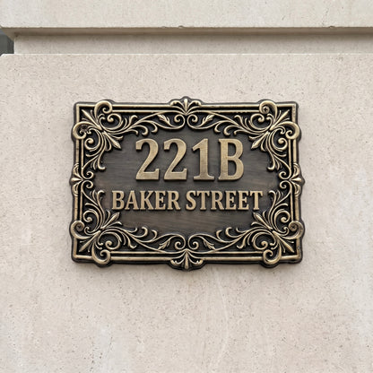 Personalized Victorian House Number Sign | Antique brass address plaque, India