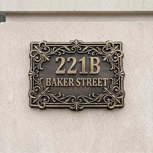 Personalized Victorian House Number Sign | Antique brass address plaque, India
