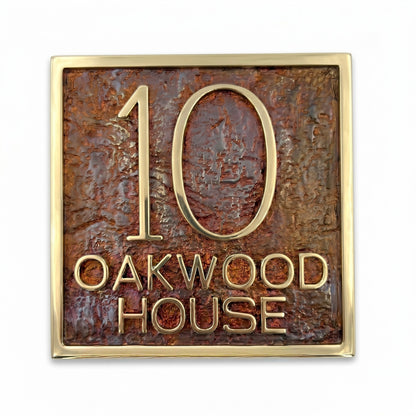 House Number Plaque | Styled front door sign, antique brass