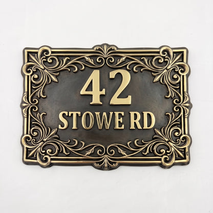 Victorian House Number Sign | Styled front entrance display, antique brass