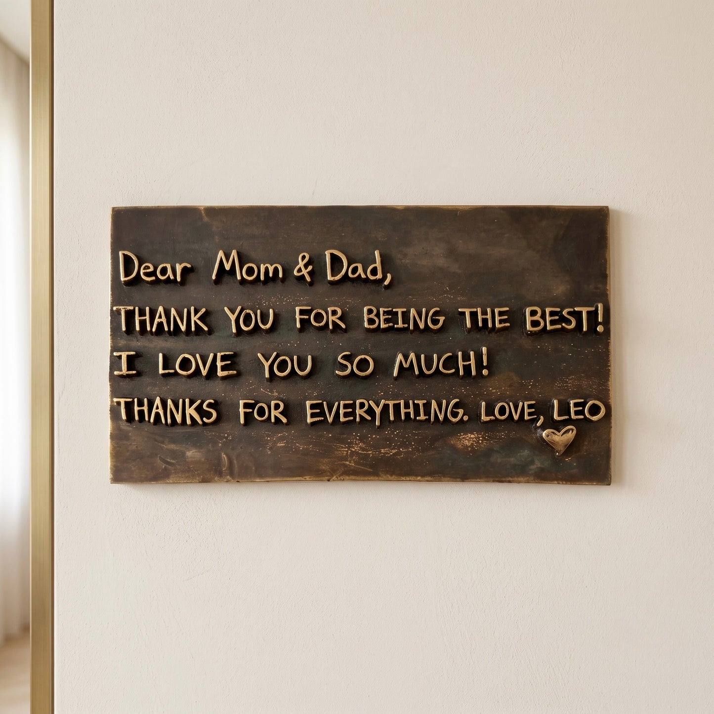 Handwritten Note Plaque | Styled wall display, personalized brass