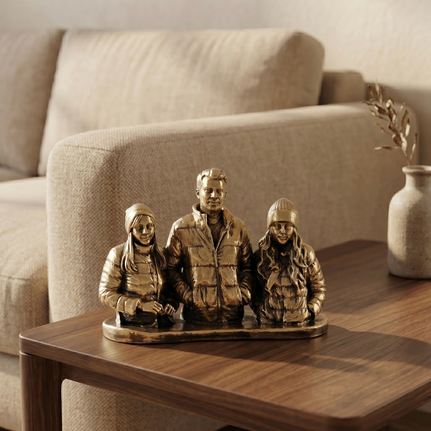 Custom Brass 3D Figurine from Photo | Personalized Metal Portrait Sculpture | Custom Family & Pet Statue