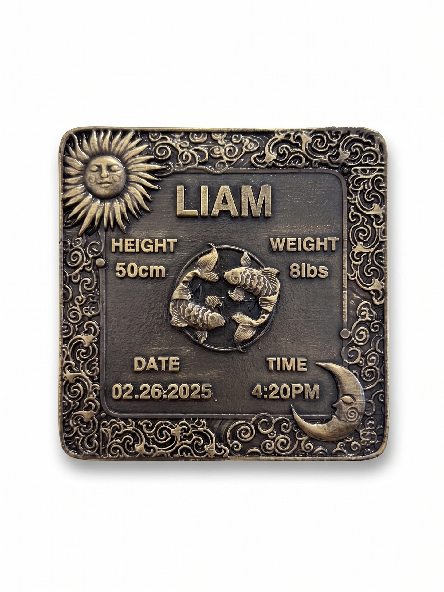 Personalized Zodiac Birth Tile | Custom Antique Brass Baby Birth Details Plaque