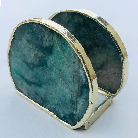 Hand Rounded Green Agate Napkin Holder/Natural Stone Napkin Holder/Paper Napkin Holder/Desk Napkin Holder/Picnic Holder